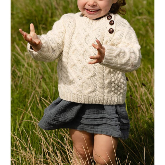 Aran Sweater Market 100% Merino Wool Sweater Shoulder Buttons Baby Size Small - Picture 12 of 15